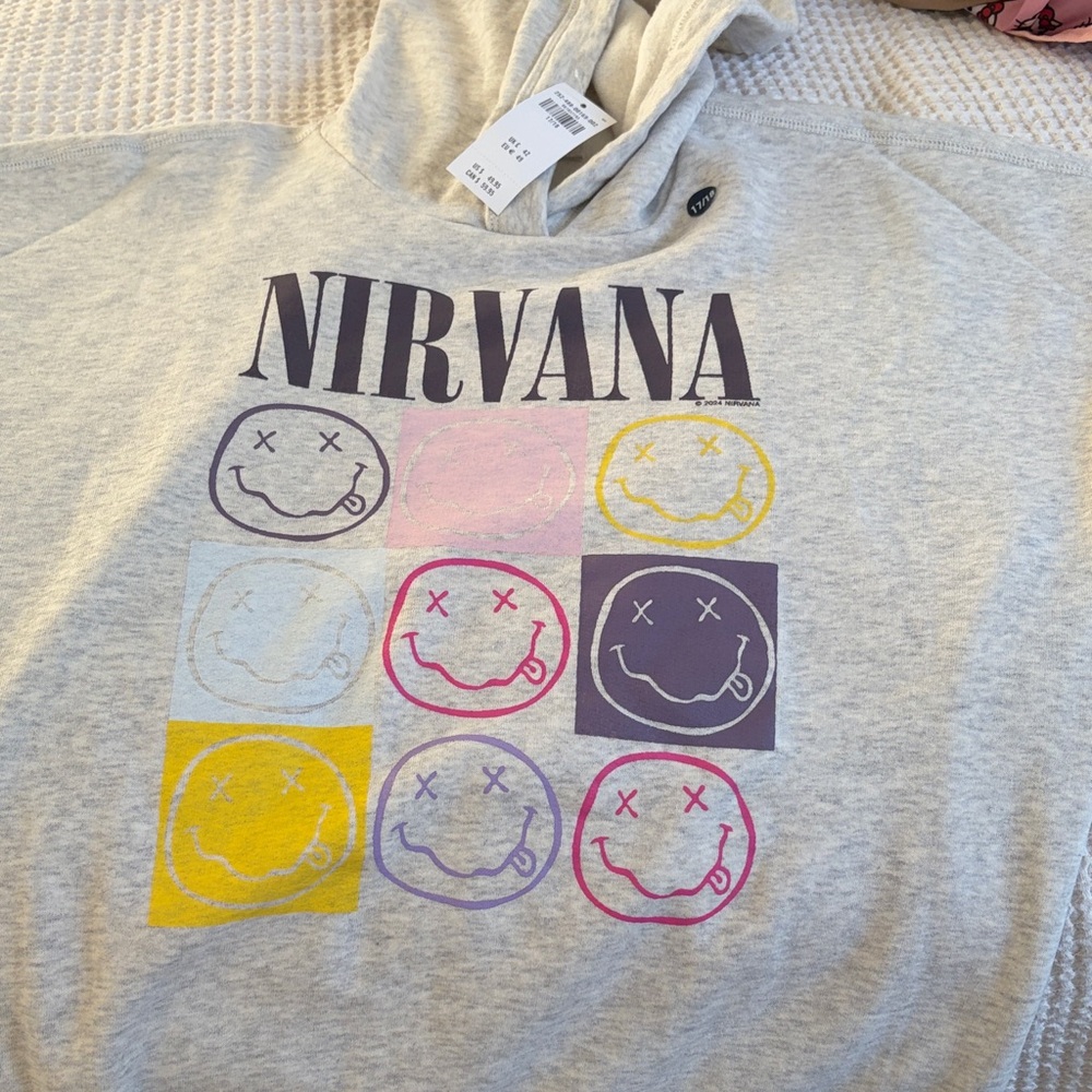 NIRVANA Kids' Light Gray Hoodie with Colorful Smiley Grid